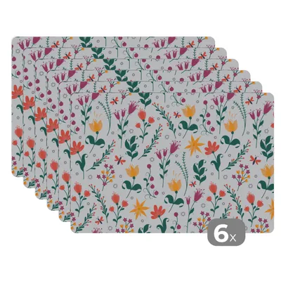 Obrázok produktu pre MuchoWow® Podložky Sada 6 podložiek Umývateľné podložky 30x45x0.3cm Vzory - Kvety - listy Podložka pod stôl Nekĺzavá a odolná voči teplu