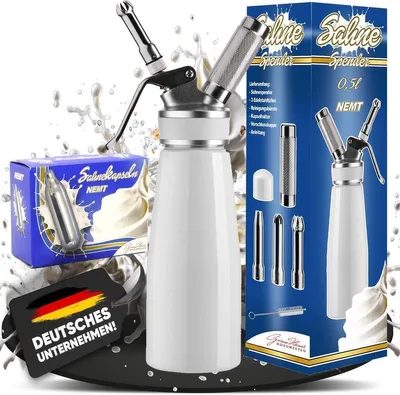 Produktbild von NEMT Sahnespender 0,5 L Sahnesiphon weiß + 10 Sahnekapseln 500 ML