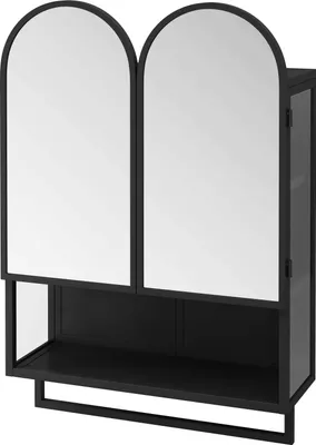 Produktbild von AIORBER 60 cm Moderner Doppelbogen Spiegelschrank mit 2 Türen, Wandmontage Badezimmerschrank mit Regal und Handtuchhalter, Schwarz Weiß