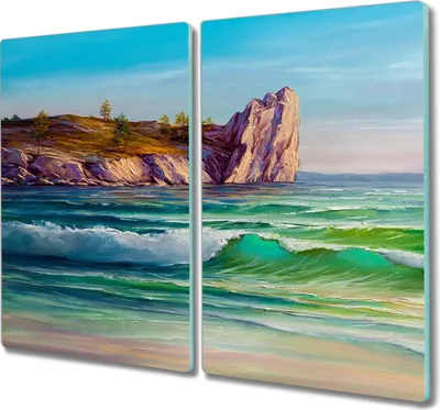 Produktbild von Coloray Hackbrett Herdabdeckplatte 2x30x52 cm Küchenbrett Kochplattenabdeckung Schneidebrett - Nature Coast Wellen
