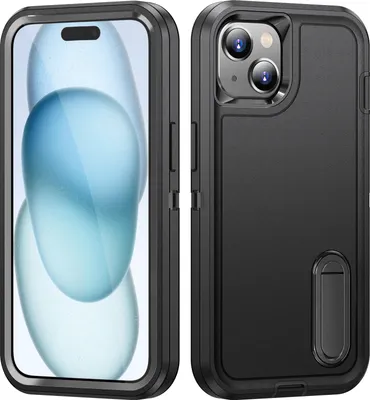 Immagine prodotto di Custodia per iPhone 14 Plus /iPhone 15 Plus Custodia protettiva ibrida antiurto a tre strati con supporto Nero
