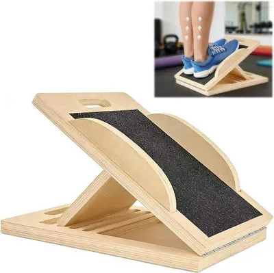 Produktbild von Schrägverstellbare Dehnplatte (0°-45°) - Holzdehnbrett - mit Trainingsposter - zur Verbesserung der Wadenflexibilität