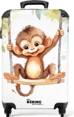 Produktbild von NoBoringSuitcases.com Handgepäck Koffer 55x40x20 cm, Kinderkoffer Tiere: Fröhliches Affenbaby , 36L