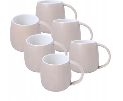 Produktbild von 6er Set Kaffeetassen aus Porzellan grau 380ml | Große Kaffeebecher mit feiner Rillenstruktur | Teetassen Set modern | Spülmaschinenfest & Mikrowelleng
