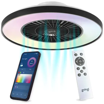 Produktbild von Gologi Deckenventilator mit Beleuchtung - Ø60cm - LED RGBW - 6 Stufen - Deckenleuchte für Schlafzimmer - Ventilator mit Fernbedienung und App - Schwarz