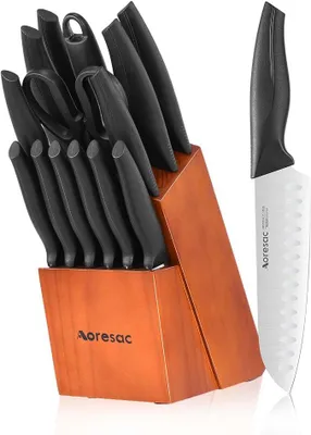 Imagen del producto de Conjunto de cuchillos de cocina Silecomplaza, 15 piezas. Bloque de cuchillos profesional de madera, acero inoxidable. Juego de cuchillos de cocina con mango de ABS, hoja completa, set de alta calidad