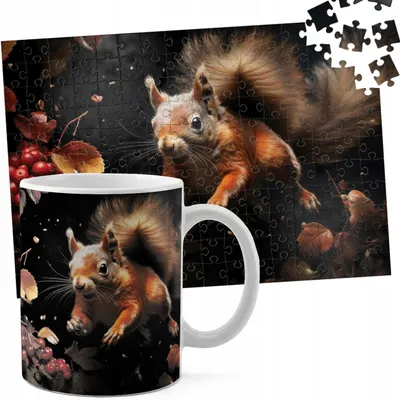 Produktbild von Zestaw Kubek + Puzzle 110El - Zwierzęta Dzikie Leśne Wiewiórka