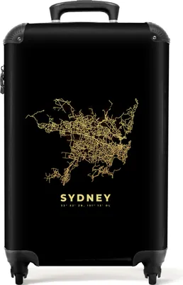 Obrázek produktu pro NoBoringSuitcases.com® Kufr Příruční zavazadlo na kolečkách Malý cestovní kufr na 4 kolečkách - Sydney - Zlatý - Mapa města - - Velikost kabiny < 55x40x23 cm a 55x40x20 cm - Foto kufr - Kabinový kufr - Palubní zavazadloKufr na ruční zavazadla 55x35x20 cm, 36L,