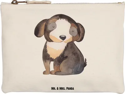 Produktbild von Mr. & Mrs. Panda Federmappe Hund Entspannen Grösse XL Große - Weiß - Geschenk, Kosmetiktasche, Süß, Federtasche, Niedlich, Pouch, Kulturbeutel, Beauty Bag, Sprüche, Liebe