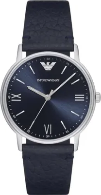 Produktbild von Emporio Armani Damenuhr silber dunkelblau Lederarmband