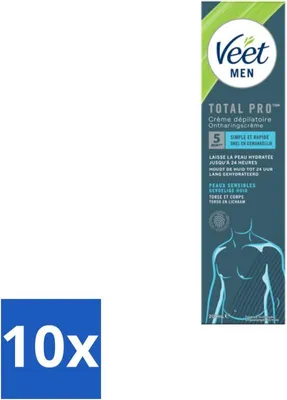 Produktbild von Veet Men – Haarentfernungscreme – Empfindliche Haut – Milde Formel – 200 ml - Vorteilspack - 10 Stücke