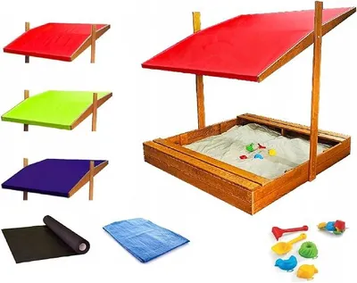 Produktbild von Sandkasten aus Holz mit Dach Abdeckung Imprägniert Sandbox Kinder 120 cm (Rot)