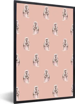 Produktbild von MuchoWow® MuchoWow® Gerahmtes Poster Affe - Muster - Pastell 40x60 cm - Poster mit zchwarzem Bilderrahmen - Papierdruck - Wandbilder
