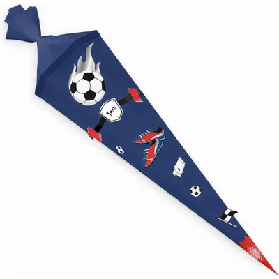 Produktbild von itenga DEKO-SET FUSSBALL blau rot mit Bastel SCHULTÜTE 85 cm sechseckig blau
