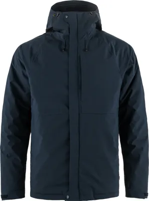 A dark navy Fjällräven jacket is shown front-on against a white background.