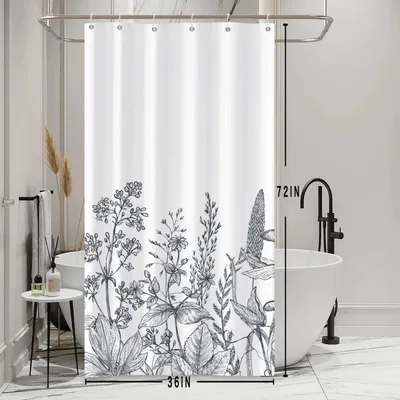 Produktbild von Schwarzer und weißer Duschvorhang aus Stoff mit floralem Retro-Muster