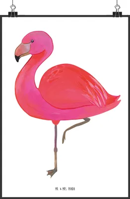 Produktbild von Mr. & Mrs. Panda Bild Flamingo Classic DIN A2 - Weiß - Geschenk, drucke, wanddeko, Geschwister, kunstdruck poster, Ich, Rosa, Plakat, Wanddekoration, Prächtig