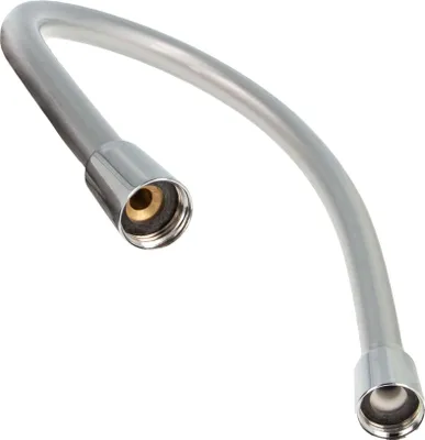 A flexible metal hose with connectors on both ends, isolated on a white background.
