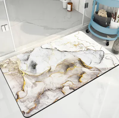 Produktbild von Badematte rutschfest saugfähig Badvorleger Badezimmerteppich Weißgold-013 60x90