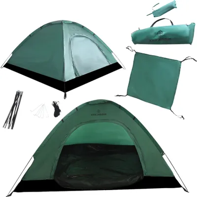 Produktbild von KIRKJUBØUR® "Vindr" 2 Personen-Camping-Zelt, wasserdicht, UV-Schutz 50+, leicht & stabil, inkl. Zubehör & Tragetasche, schnell aufbaubar grün | KJ-110