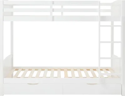 Produktbild von Etagenbett 2 x 90 x 200 cm - 2 Schubladen - Kiefernholz und MDF - Weiß - LIMODARA