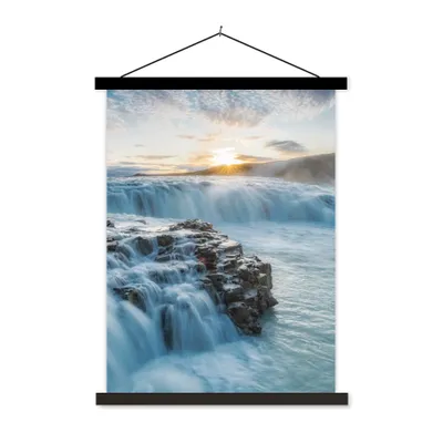 Produktbild von MuchoWow® Textilposter Wasserfall - Wasser - Steine - Sonne - Natur 40x53 cm mit schwarzem Rahmen - Abbildung