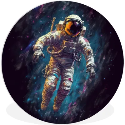 Produktbild von MuchoWow® Rundes Wandbild - Runde Bilder Weltraum - Neon - Astronaut - Sterne Ø 90 cm Kreis Wanddekoration Kunststoff - Wandkreis - Wandschmuck - Wand-Kreis - Wohnzimmer - Bild - Runde - Wanddeko - Dibond - Kunstdrucke
