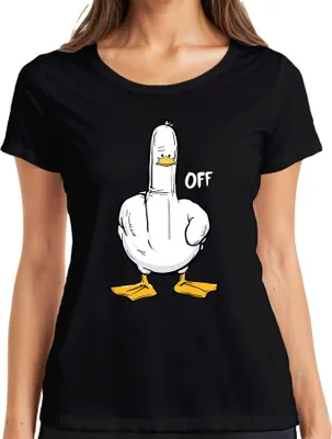 Produktbild von Freche Ente Mittelfinger F*ck OFF lustig sarkastisch Cartoon Damen T-Shirt, Schwarz, XXL