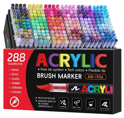 Immagine prodotto di Set di pennarelli acrilici con 288 colori, punta a pennello da 1 a 5 mm, coprenti, non tossici, ad asciugatura rapida, resistenti all'acqua, adatti per pietra, Vetroceramica, legno, tela
