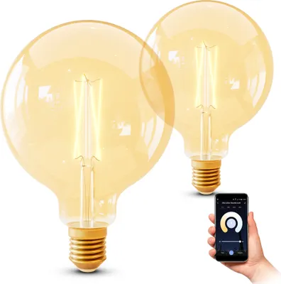 Produktbild von SSC-LUXon 2er Pack smart E27 Vintage Globe Filament LED Lampe kompatibel mit Alexa & Google - WLAN Glühbirne dimmbar CCT 2200-5500K