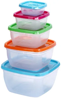 Produktbild von Plastik-Snackdosen 5er-Set, BPA-frei, quadratisch, mikrowellengeeignet