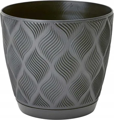 Image de Pot de fleurs anthracite 15,4x17cm boîtier plastique classique à la mode avec socle Flow Petit