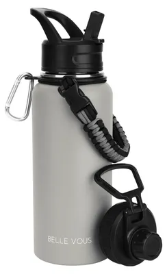 Produktbild von Belle Vous Trinkflasche Edelstahl mit 2 Deckeln - Doppelwandige Vakuum Thermo-Trinkflasche 1L mit Strohhalmdeckel für Heiße/Kalte Getränke -