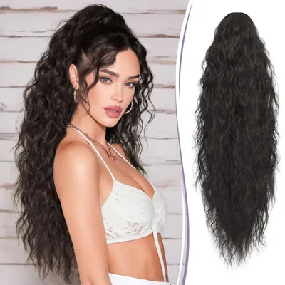 Obrázok produktu pre Paruka s efektom "koňský chvost", s úchytkou, dĺžka 76 cm, vlnitá, kučeravá, syntetická, čierna/hnedá