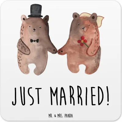 Produktbild von Mr. & Mrs. Panda Untersetzer für Gläser Bär Heirat 6er Set - Weiß - Geschenk, Tischuntersetzer, Getränke, Teddy, Coaster, Glas-Untersetzer, Tassen