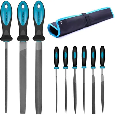 Produktbild von Werkstattfeilen Set 9-teilig Metall Nadelfeilen Flachfeile Halbrundfeile Rundfeile mit Griffen und Tasche