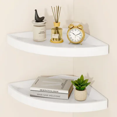 Image de Étagère d'angle suspendue en bois, lot de 2 - Étagères flottantes de style rétro