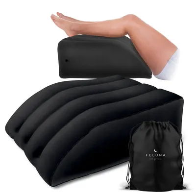 Produktbild von Feluna Aufblasbares Keilkissen & Rückenentlastungskissen, Schwarz, 60x50x20cm - Ergonomisches Beinkissen & Stützkissen inkl. Tasche