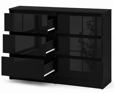 Produktbild von Roe Furniture Kommode, Schwarz Hochglanz, 140 cm, mit 6 Schubladen, KI-generiertes Bild