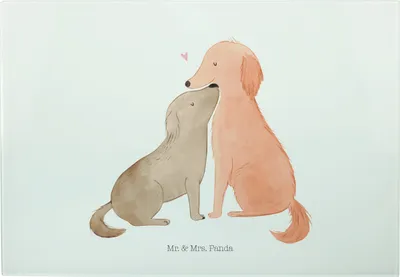 Produktbild von Mr. & Mrs. Panda Schneidebrett Glas Hunde Liebe - Weiß - Geschenk, Servierplatte, Hund, Herz, Hackbrett, Frühstücksbrett, Schneideplatte, Vertrauen, Sprüche, Kuss