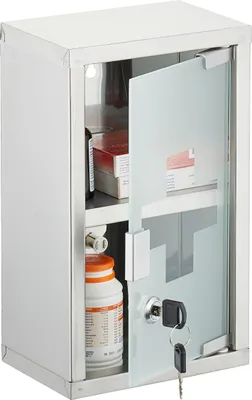Produktbild von Relaxdays Medizinschrank, 2 Fächer, abschließbar, HBT: ca. 30 x 18 x 12 cm, Edelstahl, Hausapotheke, Wandmontage, silber