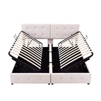 Produktbild von Flieks Hydraulisches Polsterbett 180x200cm mit Stauraum, Boxspringbetten Stauraumbett mit Lattenrost, Jugendbett Doppelbett Kinderbett, Samt, Beige