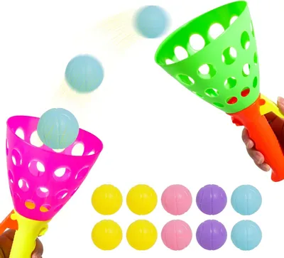 Productafbeelding van Catch ball spelset 12 stuks, 2 werpmanden, 10 ballen, voor binnen en buiten, uren speelplezier