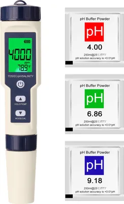 Obrázok produktu pre digitálny tester vody 5 v 1, pH/EC/TDS/slanosť/teplota, multifunkčné meracie zariadenie na meranie kvality vody, profesionálne a prenosné