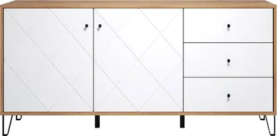 Produktbild von Touch Sideboard 2 Türen, 3 Schubladen Eiche Nachbildung, weiß matt.