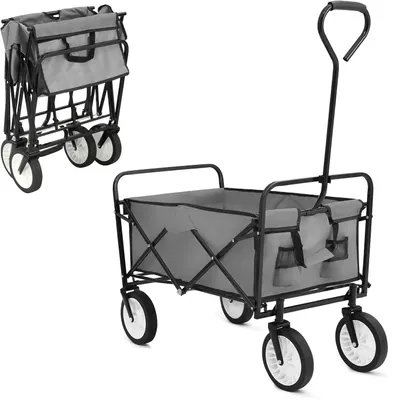 Produktbild von Gartentrolley - Faltbarer Handwagen - Klappbarer Bollerwagen - Transportwagen für Camping & Strand - Tragkraft 80 kg - Grau