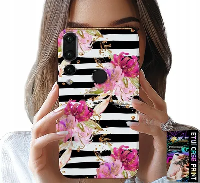 Obrázok produktu pre Puzdro Pre Huawei P20 Pro - Kvetinové S Čiernobielym Pruhovaným Vzorom