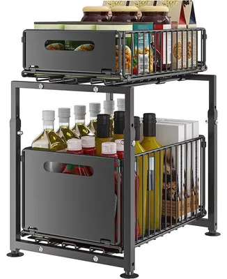 Produktbild von Mikrowellenregal, höhenverstellbar, vielseitige Aufbewahrungslösung, schwarz, 2-stufig