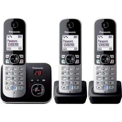 Produktbild von Panasonic KX-TG6823, DECT-Telefon, Kabelloses Mobilteil, Freisprecheinrichtung, 120 Eintragungen, Anrufer-Identifikation, Schwarz, Silber