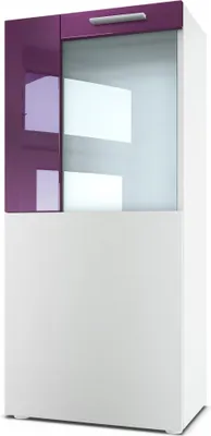 Produktbild von Vladon Stand-/Hänge Vitrine Movie, Weiß matt/Brombeer Hochglanz - Moderne Glasvitrine - (BxHxT): 50,5 x 111 x 32,5 cm